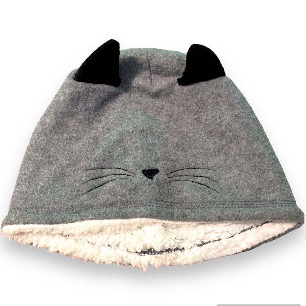 Gray Cat Ear Face Fuzzy Hat Beanie | Cute Cat Lover Winter Cozy Soft Meow Feline